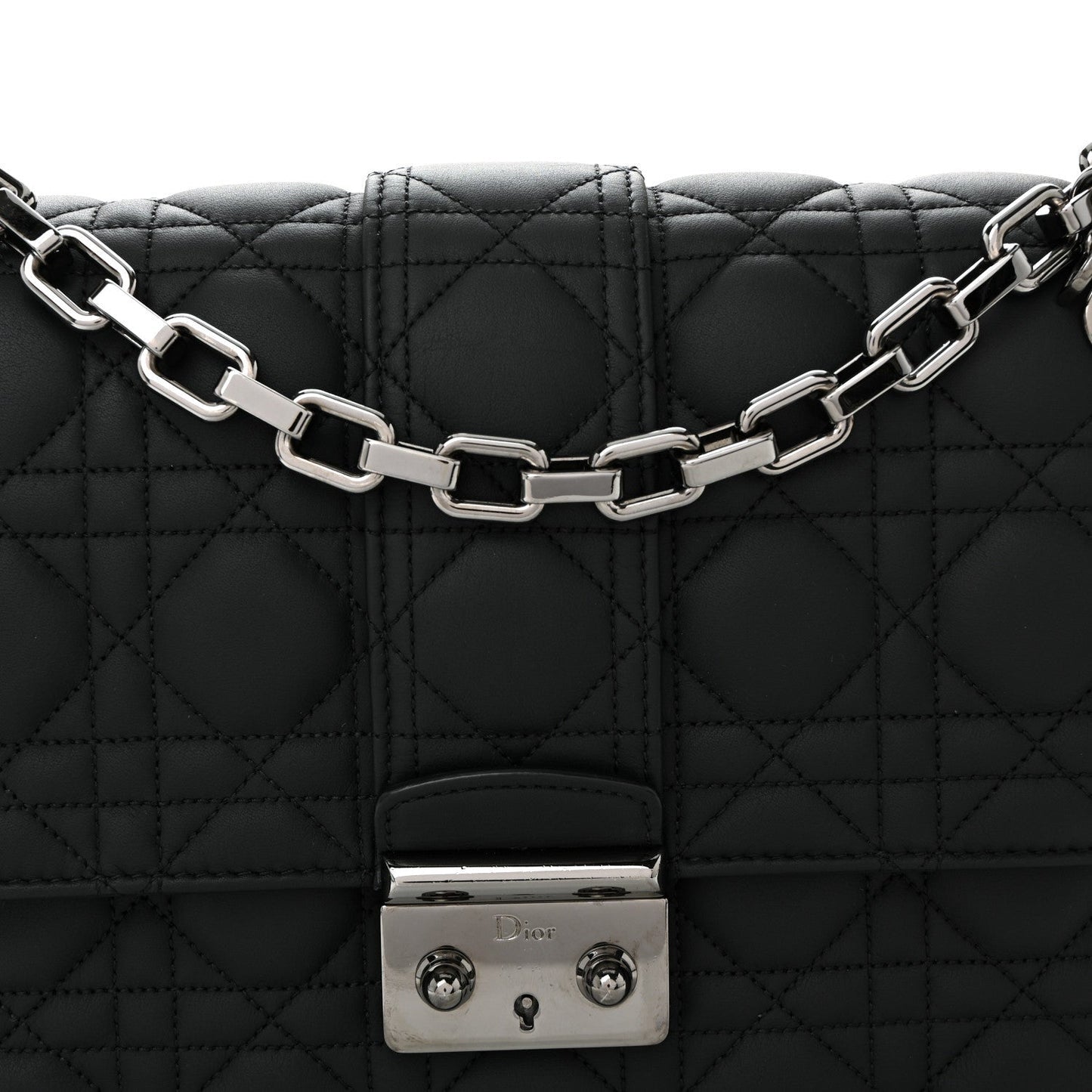 Ultra Matte Calfskin Cannage Medium Miss Dior Flap Black