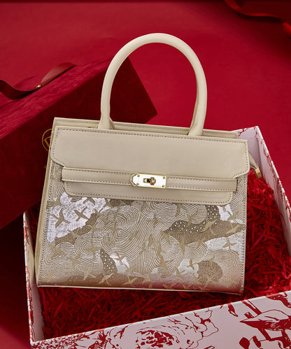 Classy Beige Embroidered Faux Leather Micro Bag