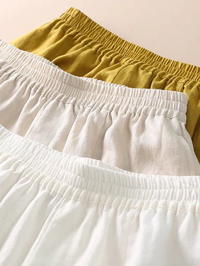 Loose Linen High Waist Solid Wide Leg Cropped Pants