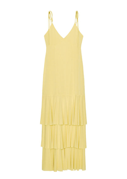 Chic Yellow Ruffled Patchwork Chiffon Spaghetti Strap Dress Summer