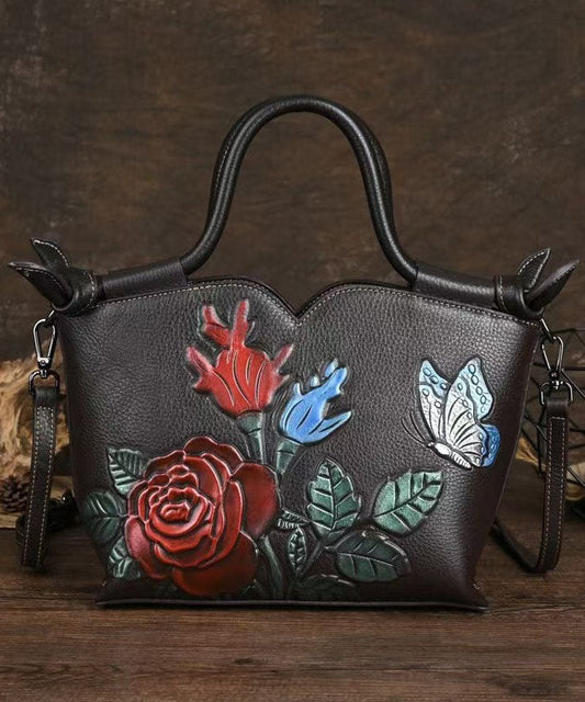 Stylish Coffee Calf Leather Embossed Tote Bag