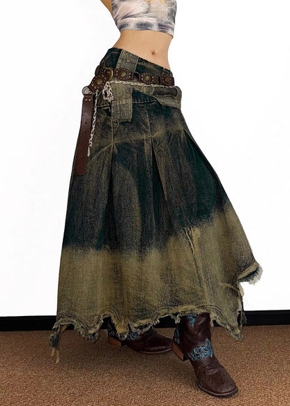 Vintage High Waist Asymmetrical Patchwork Denim Maxi Skirt Summer