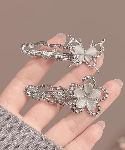 Beautiful Silk Metal Zircon Hollow Out Floral Butterfly Hairpin Two-Piece Set