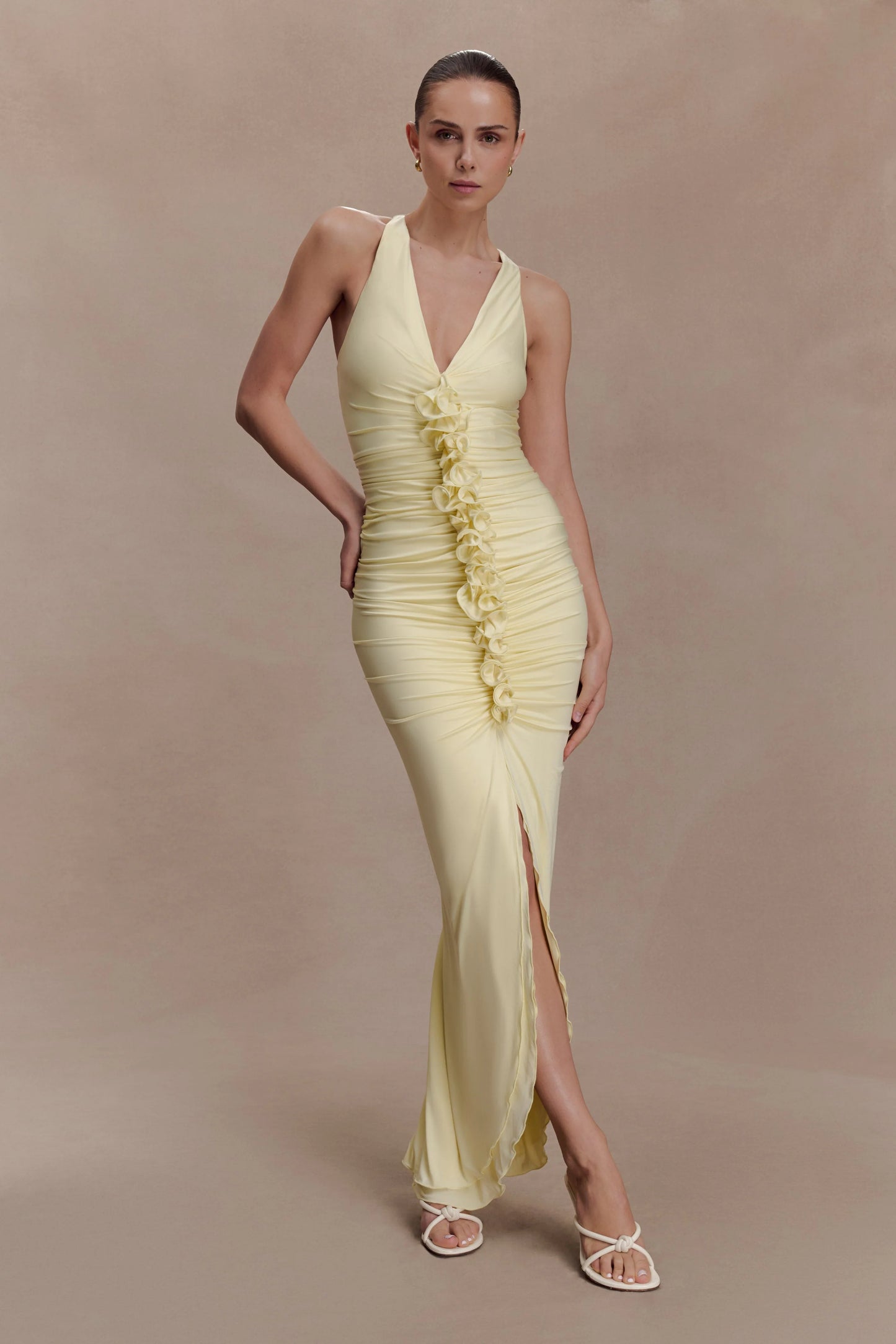 Alessandra Slinky Ruffle Maxi Dress - Lemon