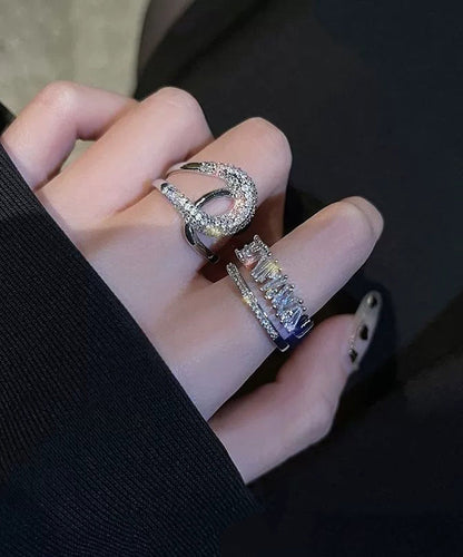 Unique Gold terling Silver Overgild Zircon Rings Two-Piece Set