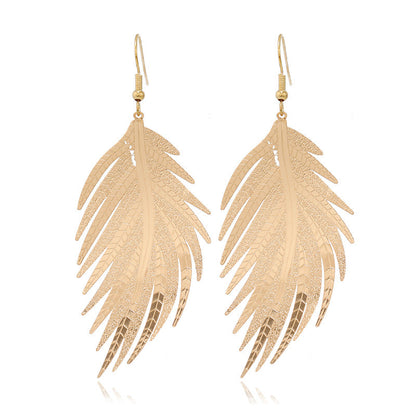 Retro Personality Fashion Feather Metal Earrings