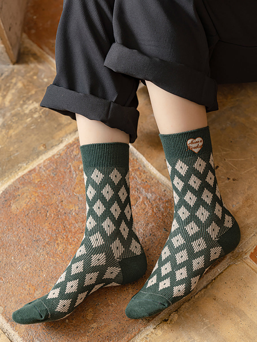 5 Pairs Women Vintage Mid Tube Striped Cotton Socks