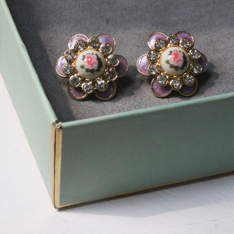 Women Rhinestone Retro Rose Earrings