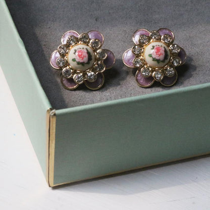 Women Rhinestone Retro Rose Earrings