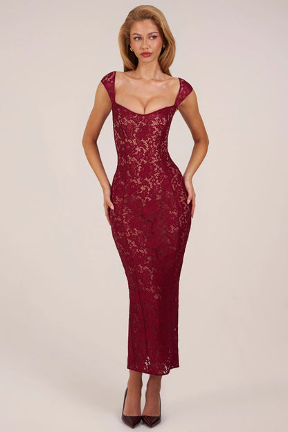 Sweetheart-Neck Maxi Dress in Cherry Red