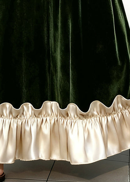 Elegant Ruffled Elastic Waist Patchwork Velour Skirt Winter