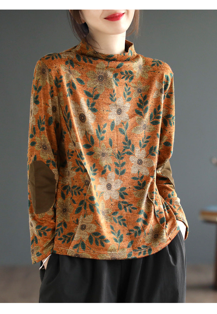 Artistic Print Knitted Vintage Floral T-Shirt