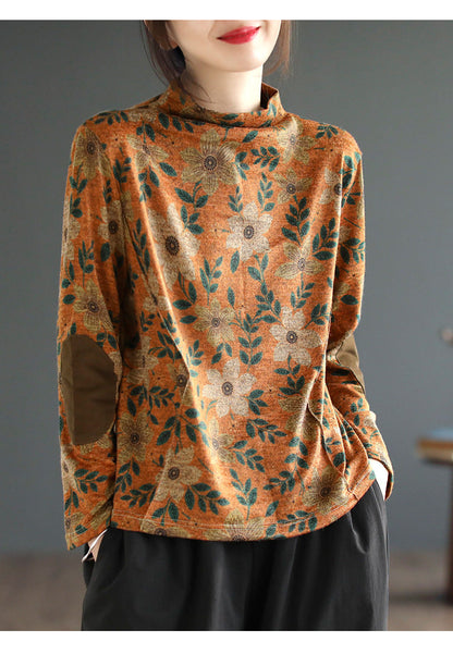 Artistic Print Knitted Vintage Floral T-Shirt