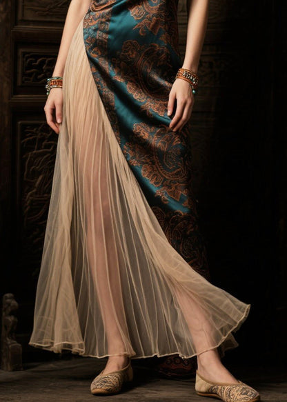 Boho Tea Green Asymmetrical Patchwork Tulle Silk Vacation Dresses Summer