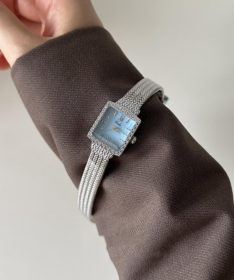 Chic Baby Blue Stainless Steel Waterproof Chain Watches