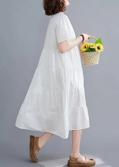 DIY white Tunics Square Collar patchwork long Dress