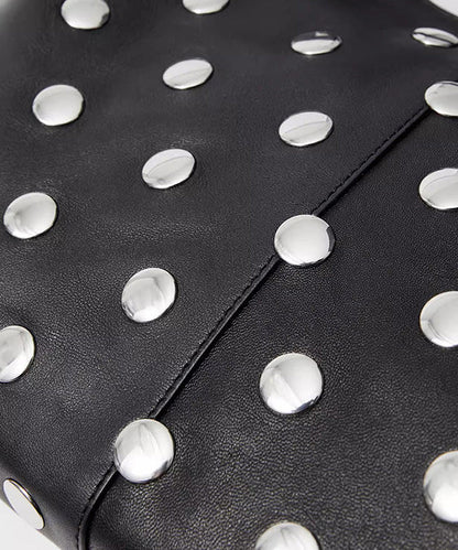 Handmade Fashion Black Rivet Faux Leather Tote Handbag