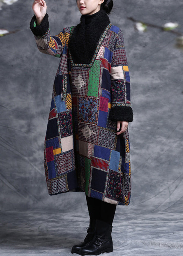 Vintage Plaid Print Patchwork Loose Pullover Fine Cotton Filled Spring
