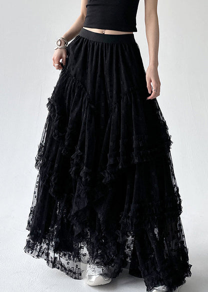 Black Asymmetrical Summer A Line Skirts Ruffled