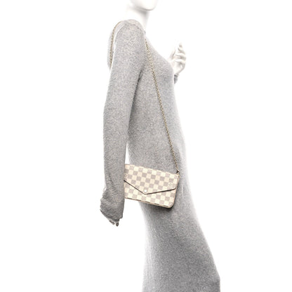 Damier Azur Pochette Felicie Chain Wallet Rose Ballerine