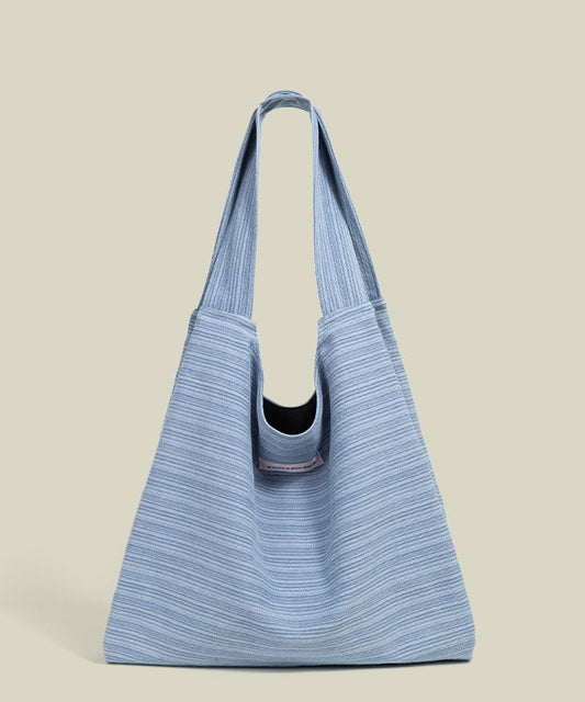 Retro Blue Striped Large Capacity Canvas Satchel Handbag