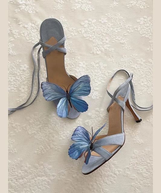 New Green Butterfly Flower Stiletto Sandals Lace Up