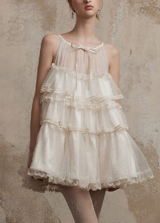 Chic Pink Ruffled Patchwork Tulle Mini Dresses Summer