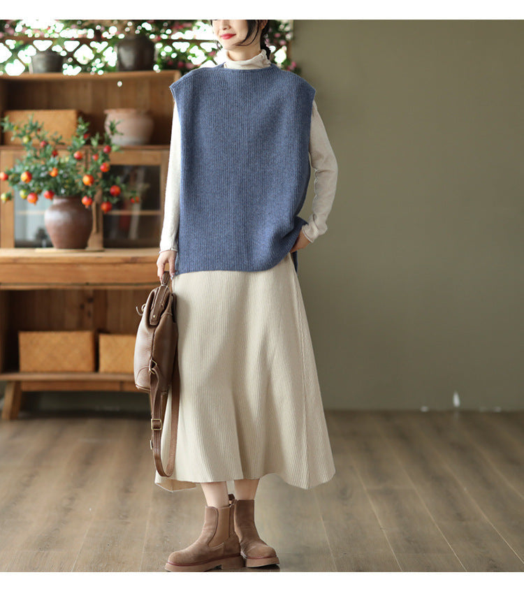 Temperament Loose Sleeveless Pullover Vest Literary Solid Color Vest