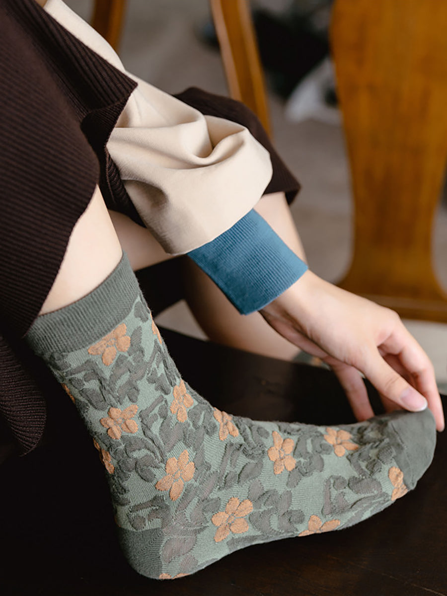 5 Pairs Floral Women Casual Cotton Autumn Winter Socks