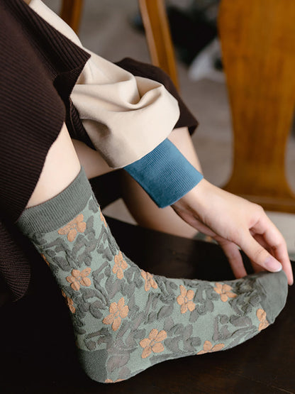 5 Pairs Floral Women Casual Cotton Autumn Winter Socks