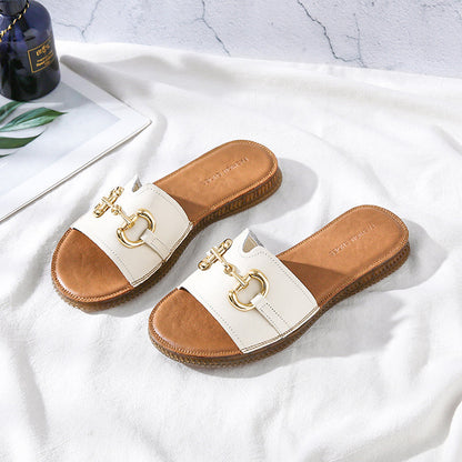 Women Summer Vintage Handmade Cowhide Leather Slippers