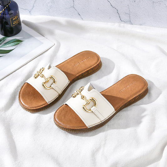 Women Summer Vintage Handmade Cowhide Leather Slippers