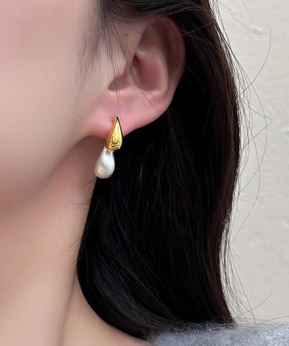 Chic Colorblock Copper Overgild Water Droplet Stud Earrings
