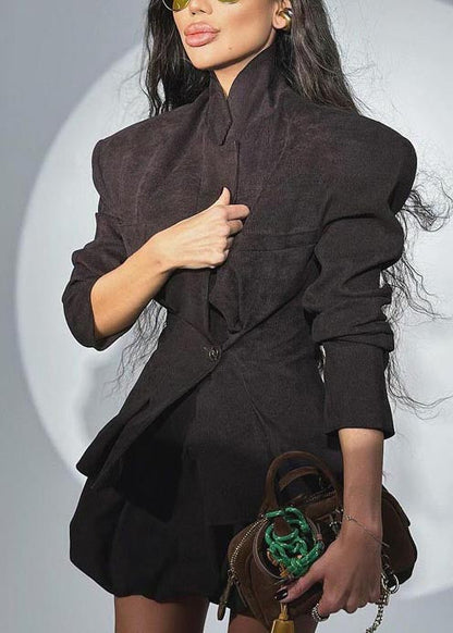Casual Black Silm Fit Cotton Coats And Skirts Two-Piece Set Spring