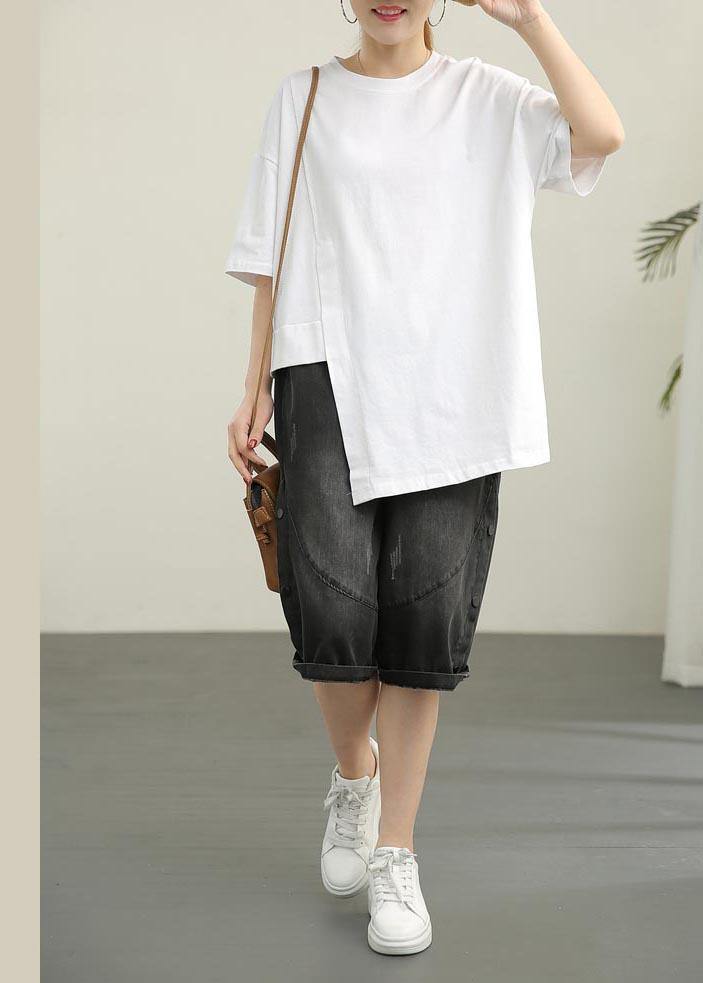 French White O-Neck Cotton Summer Top