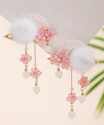 Beautiful Colorblock Copper Pearl Floral Mink Hair Tassel Girls Hairpin
