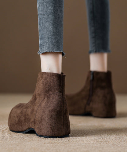 Fashion Splicing Coffee Platform Boots Black Suede