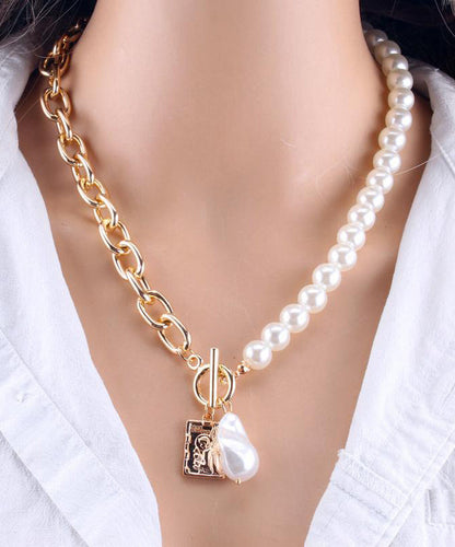 Fashion Gold Chain Pearl Necklace For Women Baroque Pearl Metal Two Piece Set