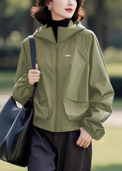 Loose Purple Hooded Zippered Solid Cotton Coats Fall
