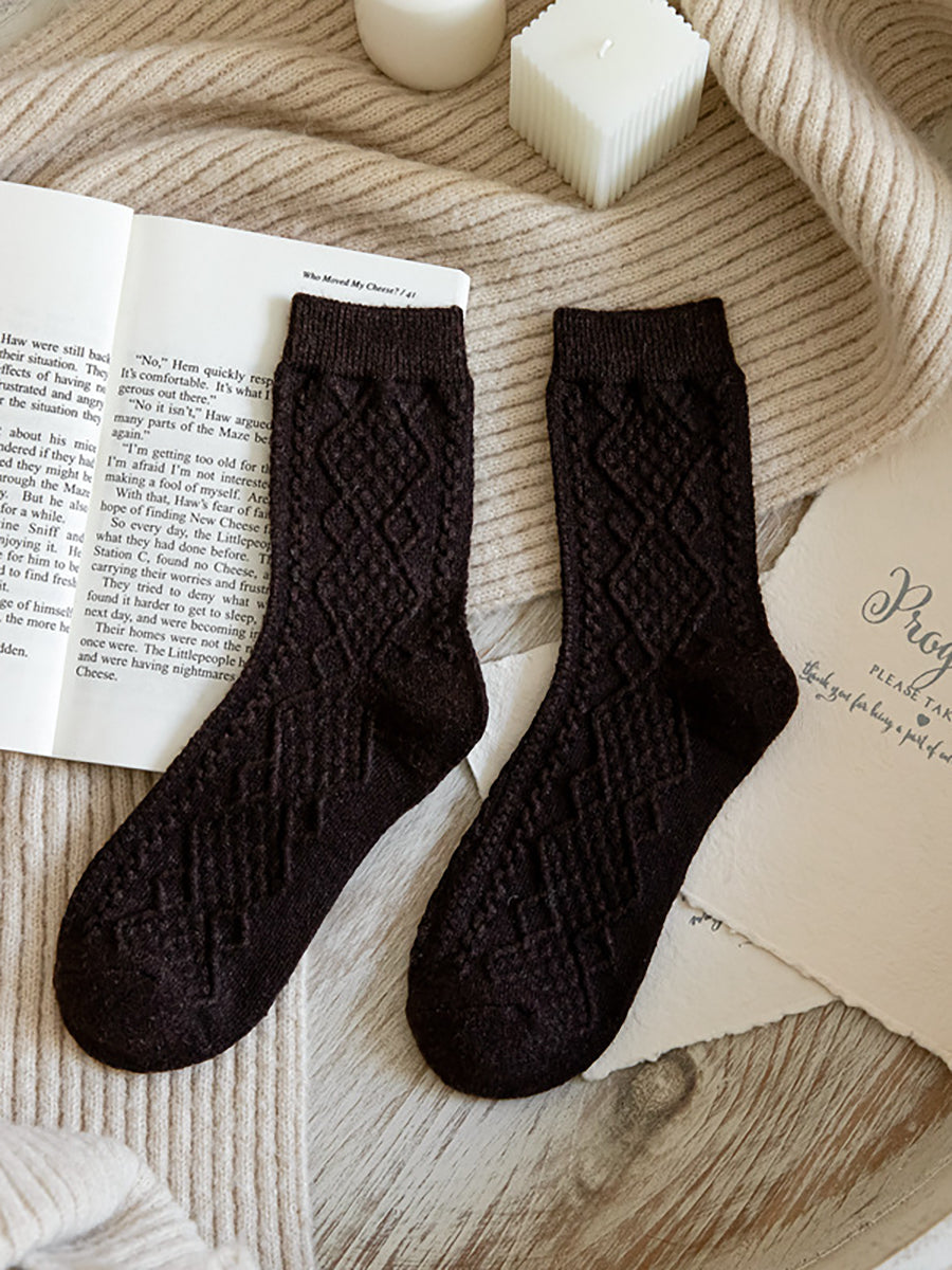 8 Pairs Wool Vintage Solid Women Socks