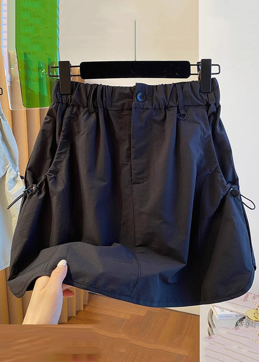 Black Drawstring Pockets Cotton Skirts Elastic Waist