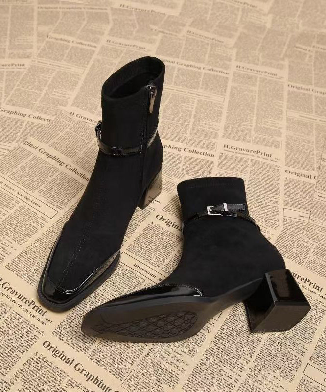 Women Splicing Chunky Boots Mulberry Suede