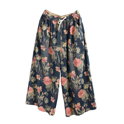Floral Cropped Wide Leg Denim Pants