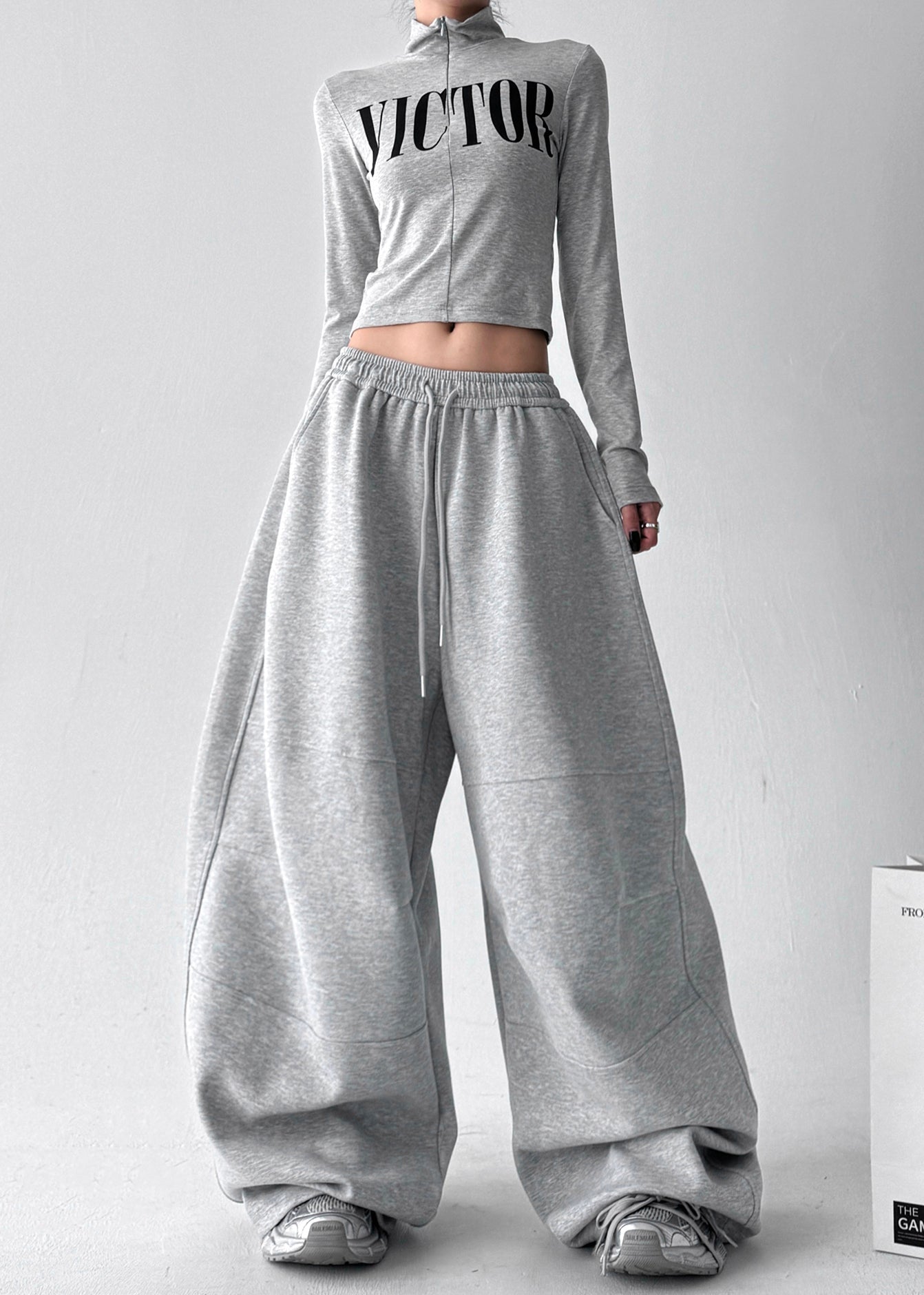 Casual Grey Oversized Cotton Harem Pants Fall