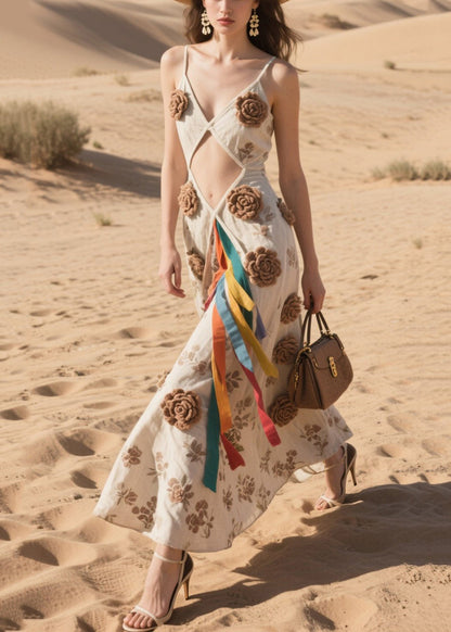 French Three-dimensional Floral Hollow Out Cotton Mini Dresses Summer