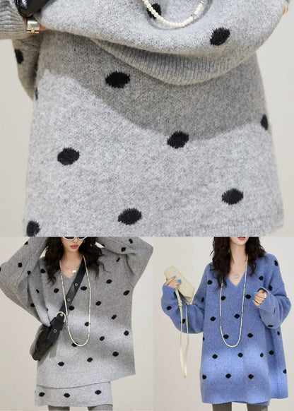Beautiful Grey Oversized Cozy Knit Two Pieces Set Winter