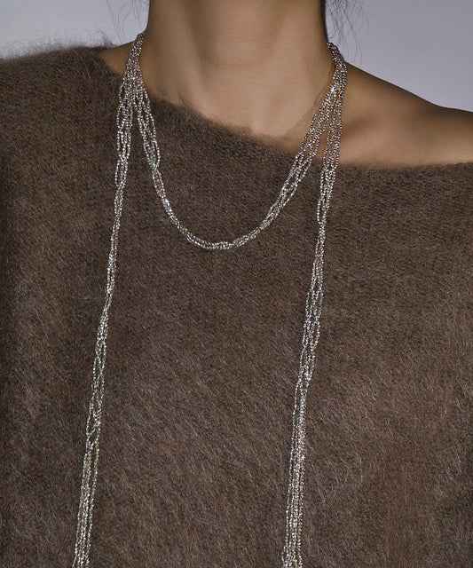Handmade Silk Mletal Double-Layer Weave Tassel Gratuated Bead Necklace