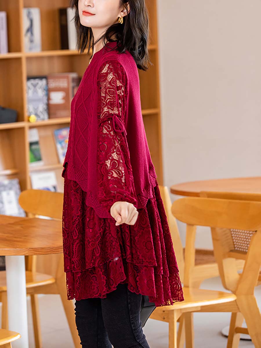Women Elegant Knitted Lace Dress