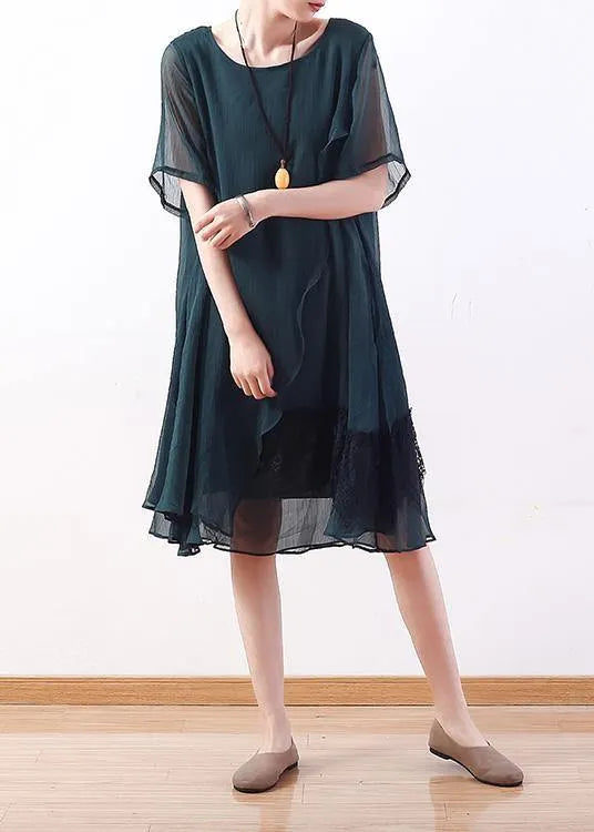 Loose green Chiffon quilting clothes Casual Wardrobes layered Knee summer Dresses