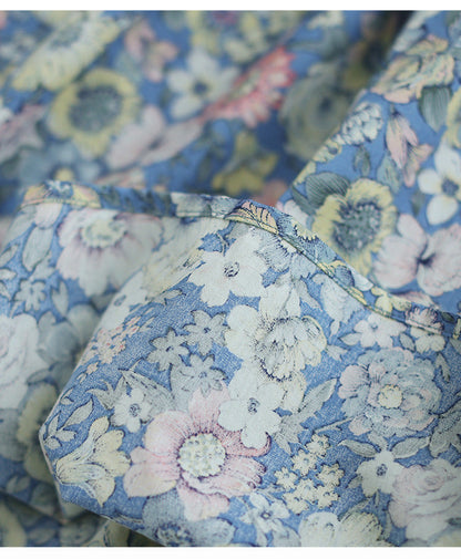 Literary Pleated Elastic Waist Floral A-Line Skirt